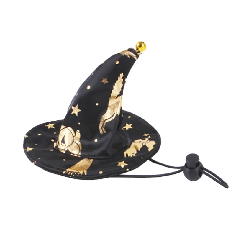 犬猫用ハロウィン魔女帽子、Petopop製、金色の星と馬の模様入り