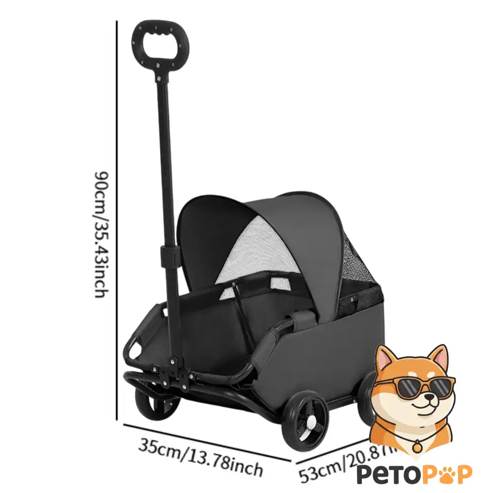 4輪ペットストローラー｜小型・中型犬猫用キャリーカート サンカバー付き｜Petopop ブラック