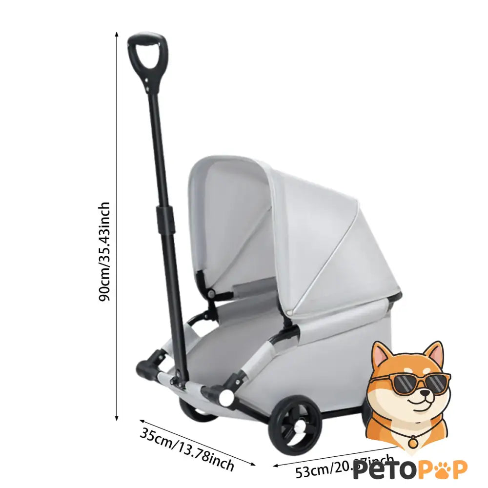 4輪ペットストローラー｜小型・中型犬猫用キャリーカート サンカバー付き｜Petopop グレー B