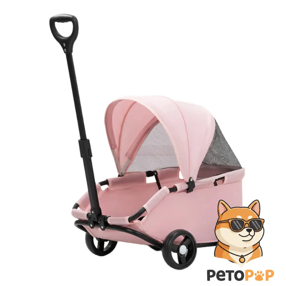 4輪ペットストローラー｜小型・中型犬猫用キャリーカート サンカバー付き｜Petopop ピンク C