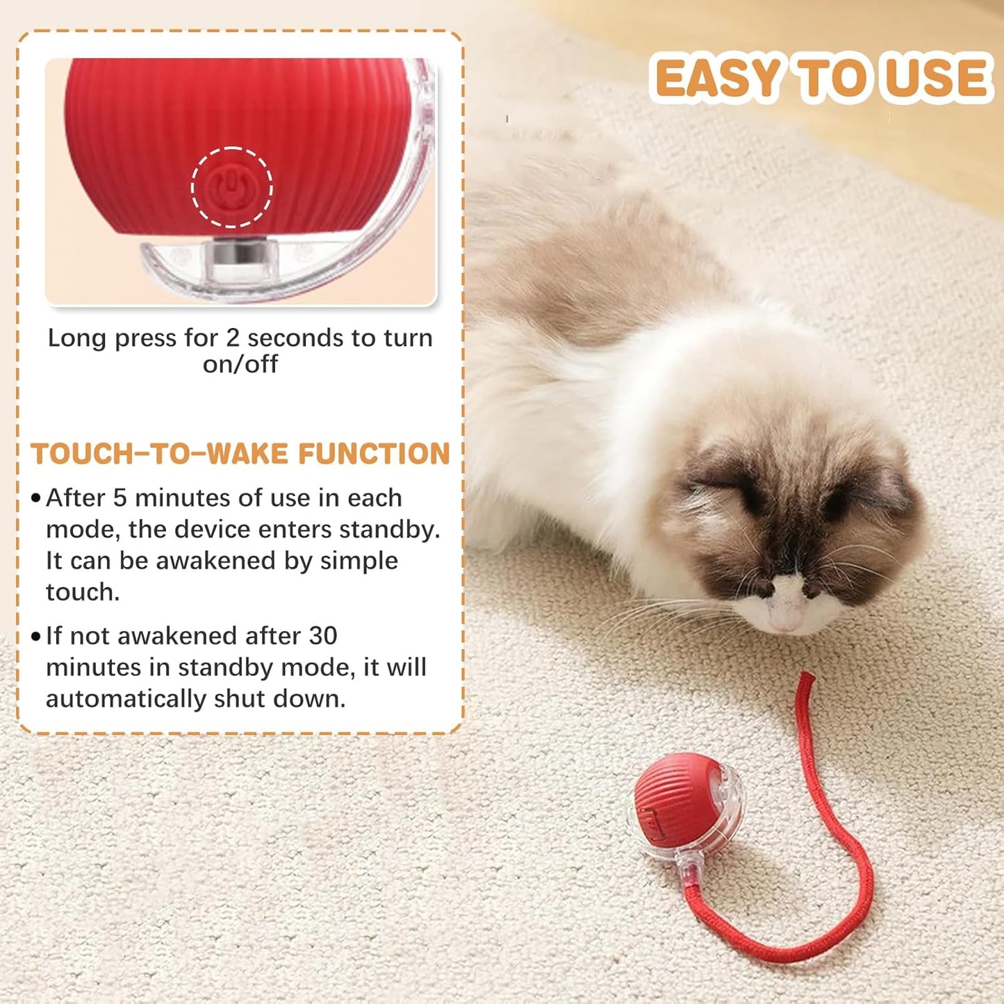 Interactive Smart Pet Ball - Automatic Rolling Toy with Realistic Mouse Tail for Cats & Dogs