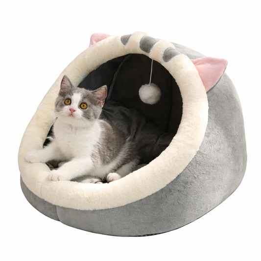 【PetoPop】極上の眠りを。2WAYドーム型キャットベッド（猫ちぐら）｜洗える・半個室・ふわふわクッション付き