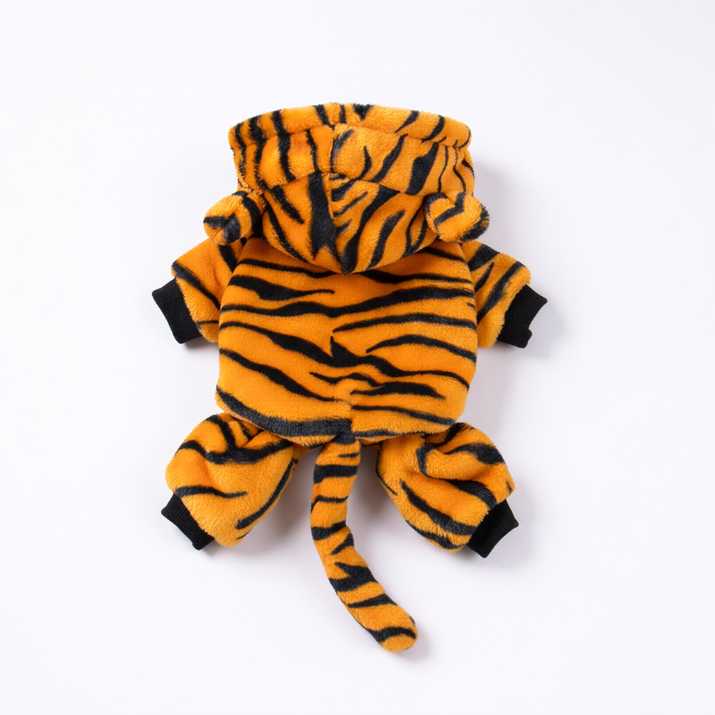 【PetoPop】トラさんに大変身！もこもこ裏起毛ロンパース｜小型犬用・あったか防寒ウェア・着ぐるみ・SNS映え