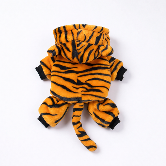【PetoPop】トラさんに大変身！もこもこ裏起毛ロンパース｜小型犬用・あったか防寒ウェア・着ぐるみ・SNS映え