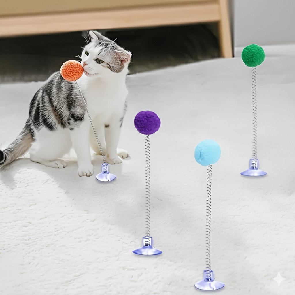 猫用スプリングボールおもちゃ 吸盤付きの商品画像 1