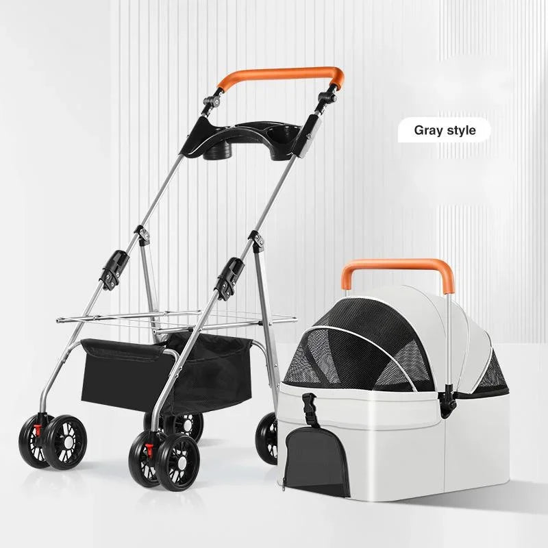 軽量の折りたたみ式ペットストローラー、Petopop製、取り外し可能なキャリー付き、犬と猫兼用カート。