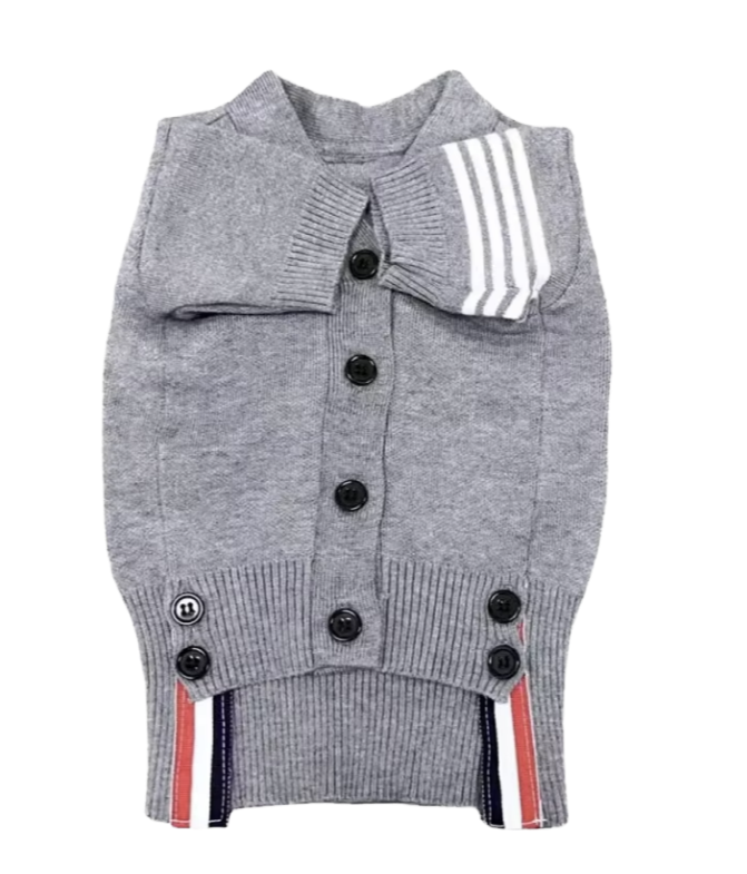 【PetoPop】プレミアム・プレッピーニットカーディガン｜クラシック三色ライン・高弾力コアスパンヤーン・春秋冬用