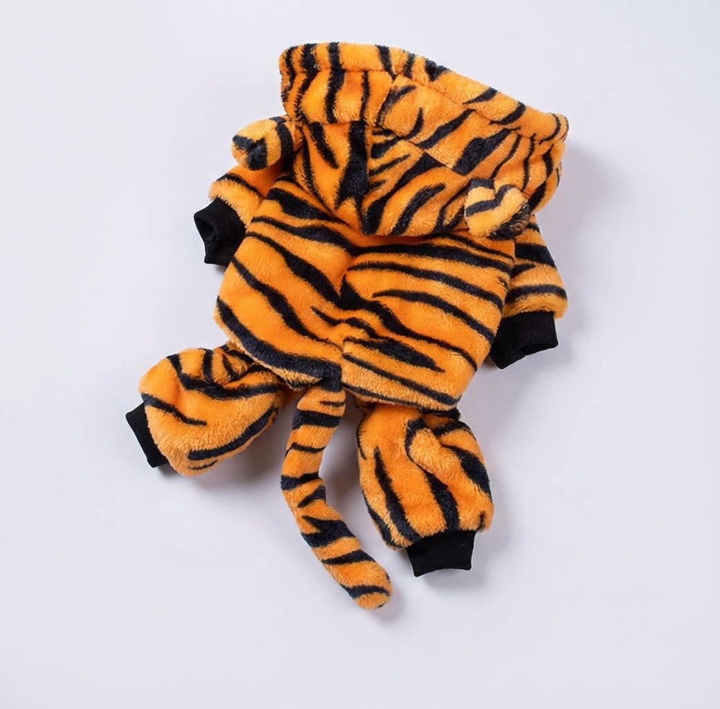 【PetoPop】トラさんに大変身！もこもこ裏起毛ロンパース｜小型犬用・あったか防寒ウェア・着ぐるみ・SNS映え
