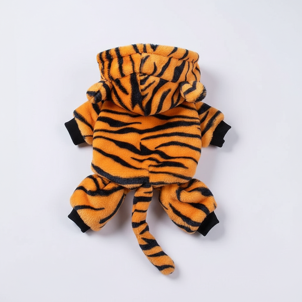【PetoPop】トラさんに大変身！もこもこ裏起毛ロンパース｜小型犬用・あったか防寒ウェア・着ぐるみ・SNS映え