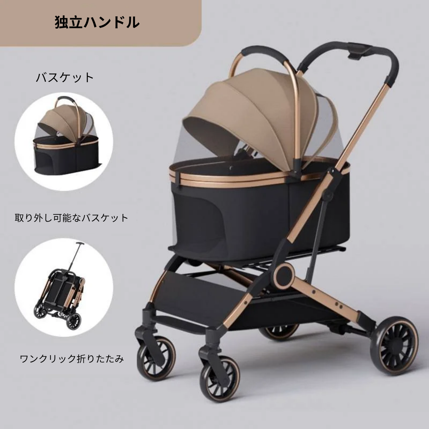 2026最新ペットカート｜分離型キャリーバッグ付き・軽量折りたたみ式｜犬猫用ベビーカー｜Petopop