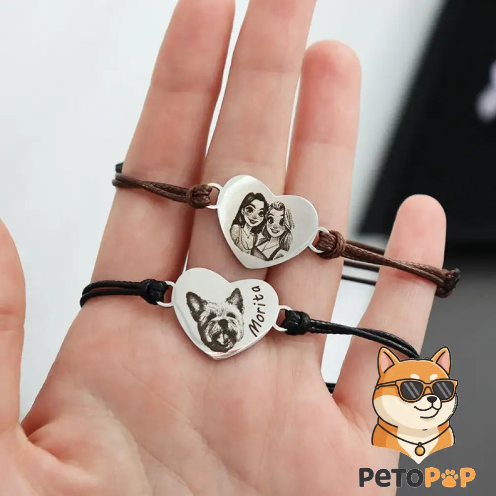 カスタムペットポートレートブレスレット｜犬猫写真刻印｜名入れステンレス製アジャスタブルブレスレット｜Petopop