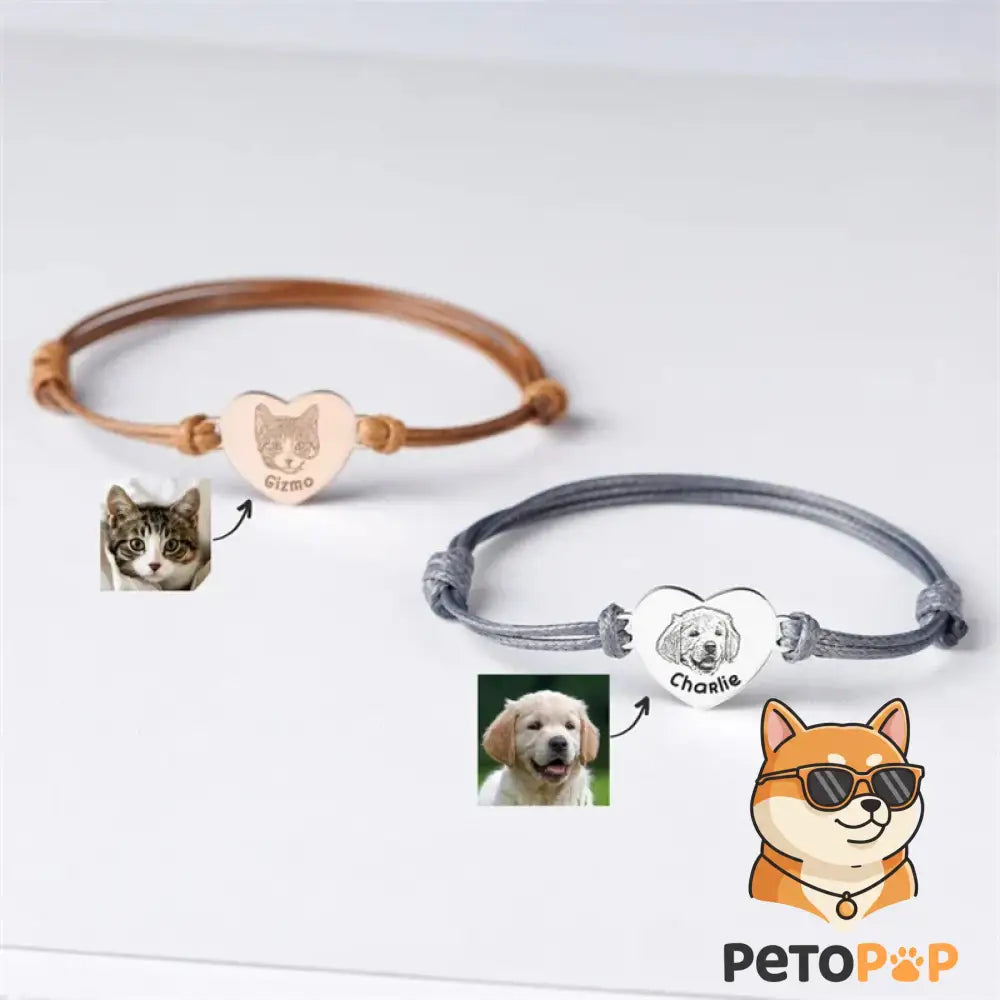 カスタムペットポートレートブレスレット｜犬猫写真刻印｜名入れステンレス製アジャスタブルブレスレット｜Petopop