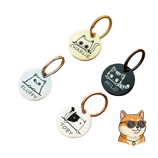 Petopopの猫用顔入り名入れペットIDタグ、首輪アクセサリーと迷子防止刻印、犬猫兼用。