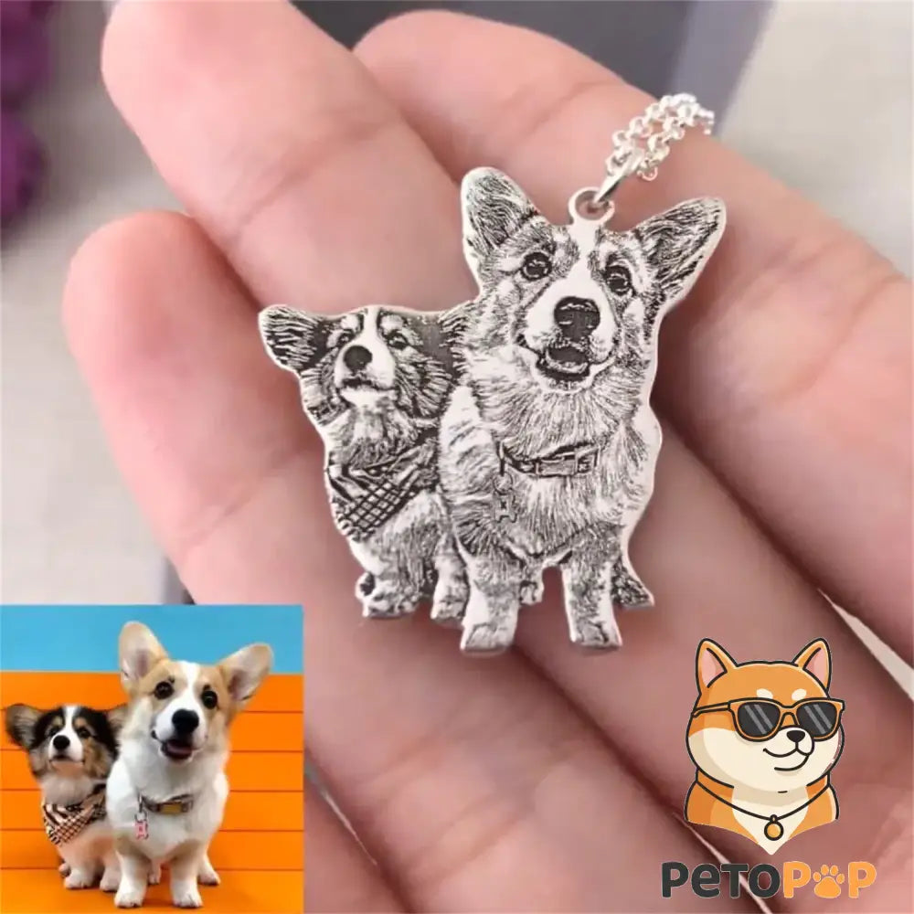 パーソナライズペット写真ネックレス｜犬猫ポートレート刻印ペンダント｜カスタム名入れメモリアルジュエリー ギフト｜Petopop ゴールド / 45cm