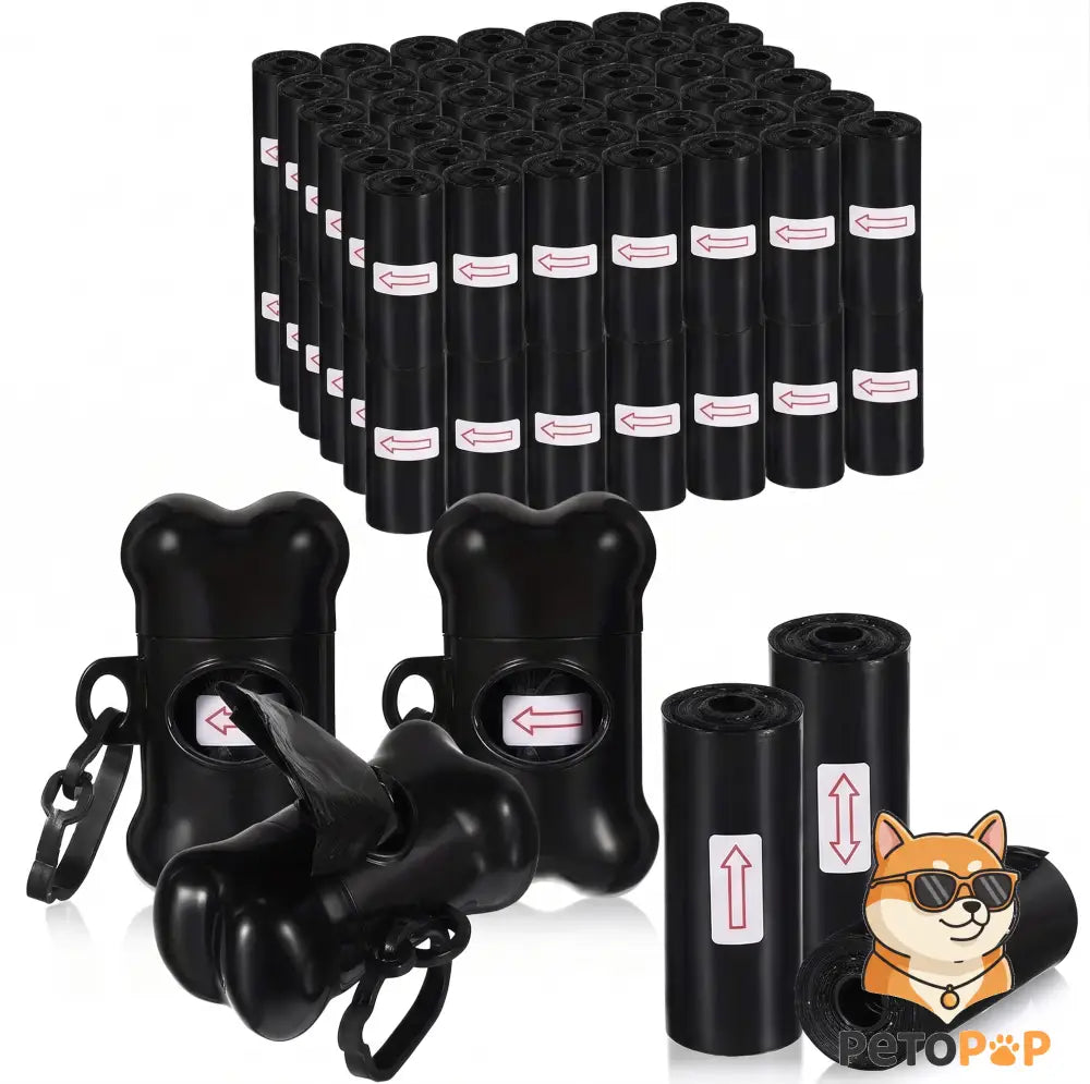 PetoPop うんちが臭わない袋 Sサイズ相当 150枚入｜骨型ディスペンサー付き 厚手で破れにくい防臭マナー袋 ペット用うんち袋 - ブラック - ペット用品