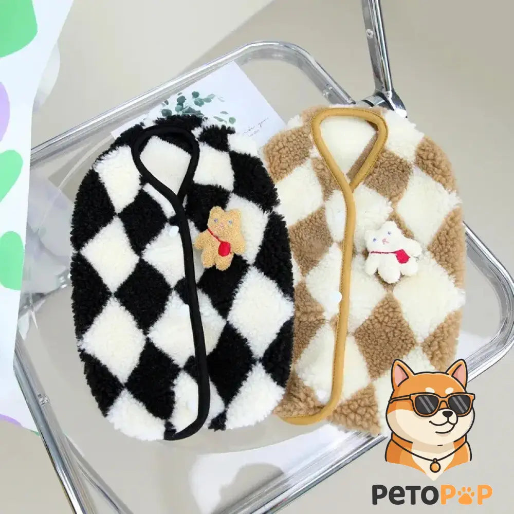 「犬用チェック柄フリースつなぎ服｜小型犬・子犬・猫用あったかペットウェア｜Petopop」